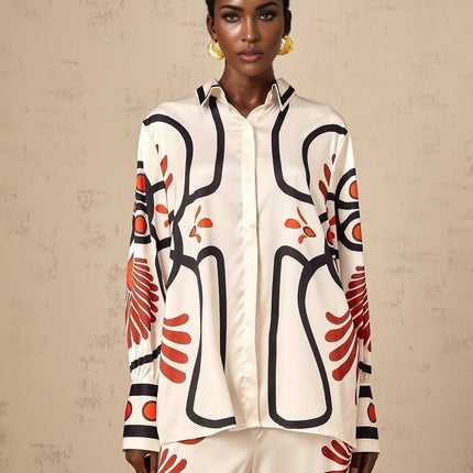 Rinata White & Multicolor Graphic Print Shirt & Trousers Set