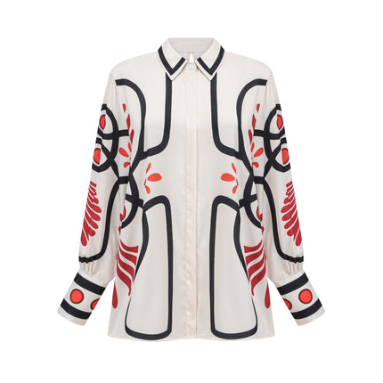 Rinata White & Multicolor Graphic Print Set Shirt & Trousers