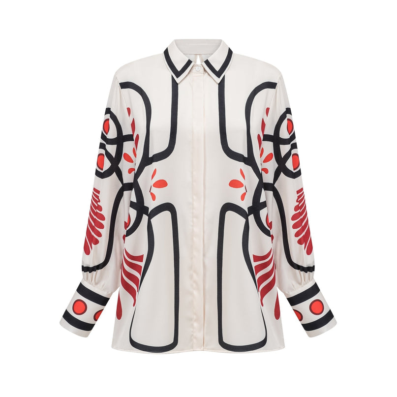 Rinata White & Multicolor Graphic Print Set Shirt & Trousers