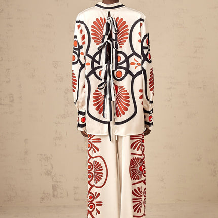 Rinata White & Multicolor Graphic Print Shirt Trousers Set