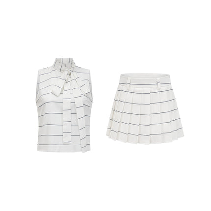 Rinata White Top Skirt Matching Set Polyester Spandex Striped Pattern