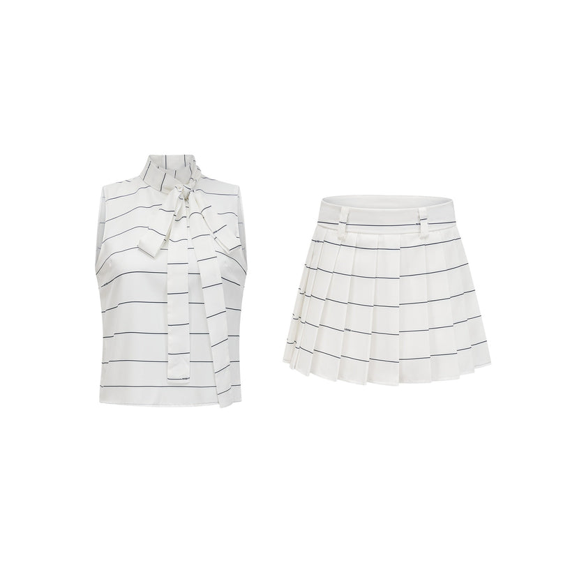 Rinata White Top Skirt Matching Set Polyester Spandex Striped Pattern