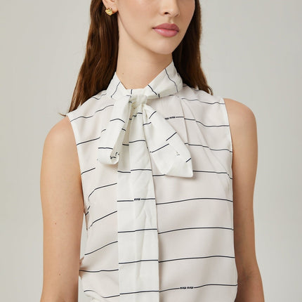 Rinata White Top Skirt Matching Set Polyester Spandex Striped Pattern