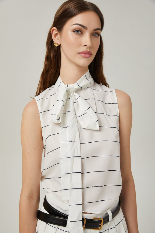Rinata White Top Skirt Matching Set Polyester Spandex Striped Pattern