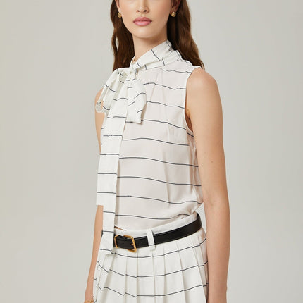 Rinata White Sleeveless Top and Pleated Skirt Matching Set
