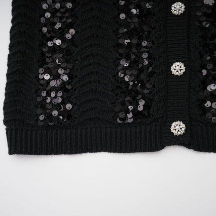 Rita Black Crochet Knit Sequin Cardigan Skirt Matching Set