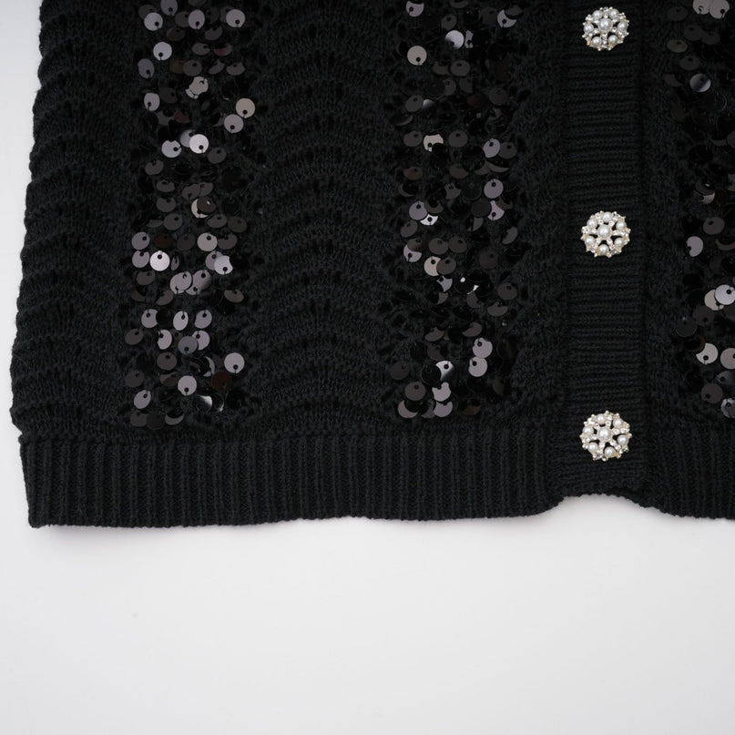 Rita Black Crochet Knit Sequin Cardigan Skirt Matching Set