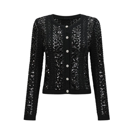 Rita Black Crochet Sequin Cardigan and Skirt Matching Set