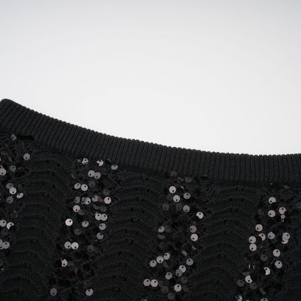 Rita Black Crochet Sequin Cardigan Skirt Set