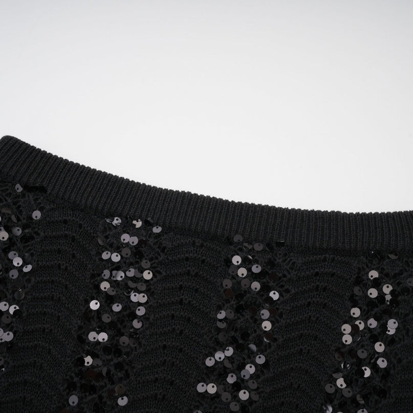 Rita Black Crochet Sequin Cardigan Skirt Set