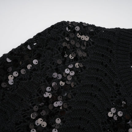 Rita Black Crochet Sequin Cardigan Skirt Set