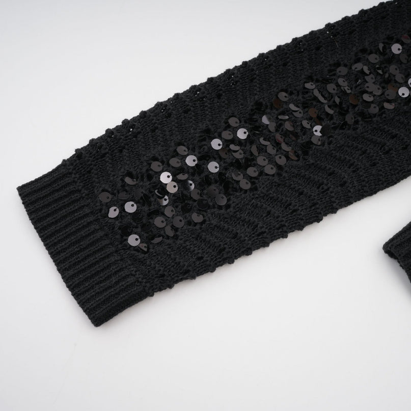 Rita Black Crochet Sequin Cardigan Skirt Set