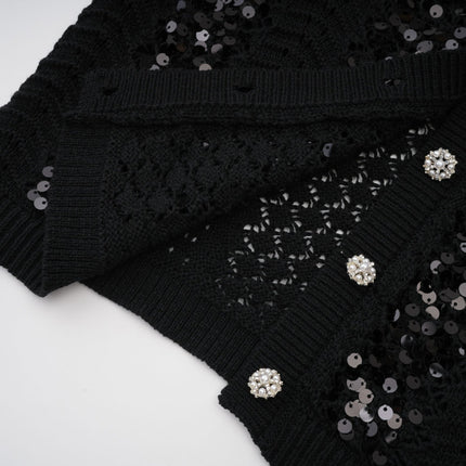 Rita Black Crochet Sequin Matching Set