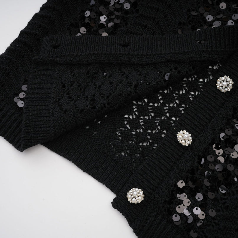 Rita Black Crochet Sequin Matching Set