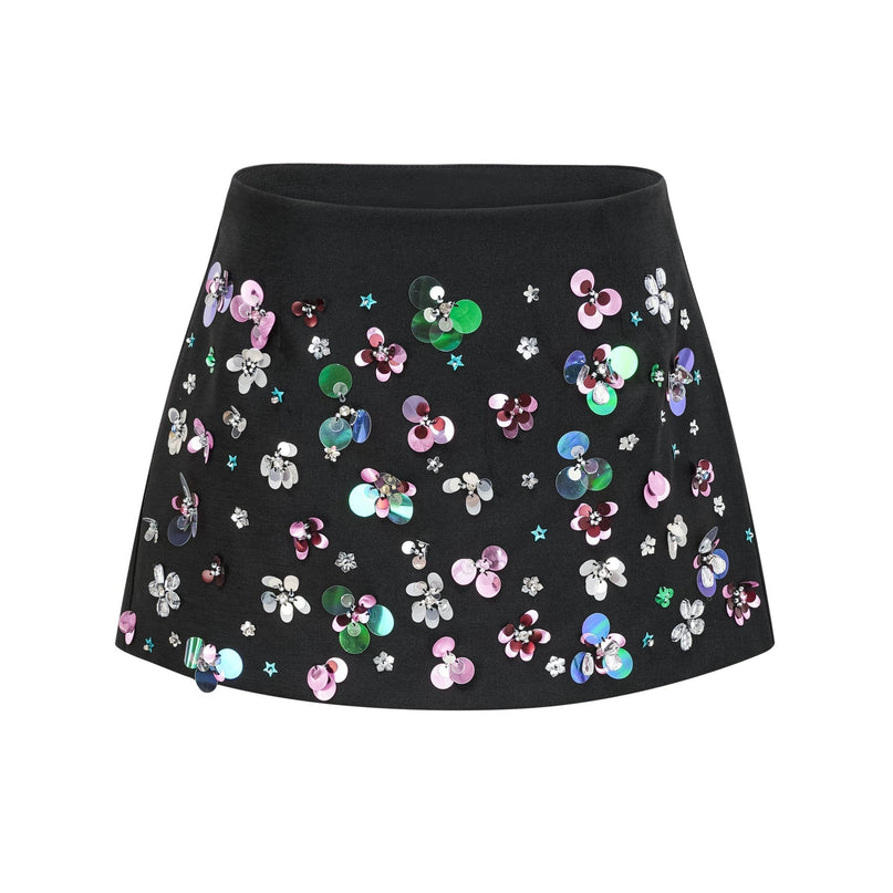 Rita Black Floral Crystal Embellished Shorts