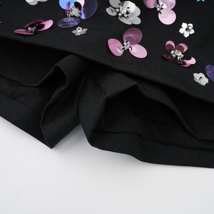 Rita Black Floral Crystal Embellished Shorts