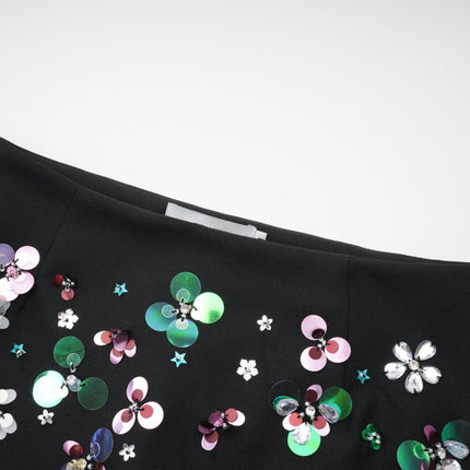 Rita Black Floral Crystal Embellished Shorts