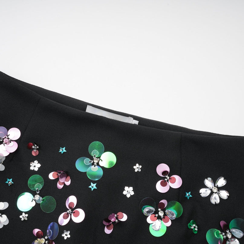 Rita Black Floral Crystal Embellished Shorts