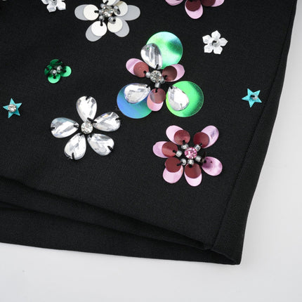 Rita Black Floral Crystal Embellished Shorts
