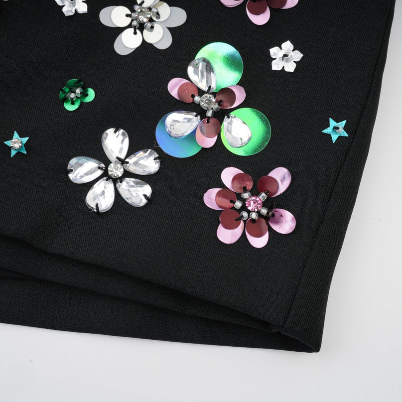 Rita Black Floral Crystal Embellished Shorts