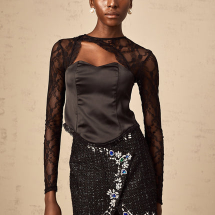 Rita Black Lace Cut Out Top