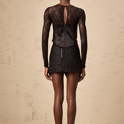 Rita Black Lace Satin Cut Out Top