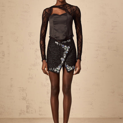 Rita Black Lace Satin Cut Out Top
