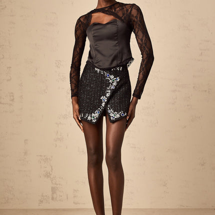 Rita Black Lace Satin Cut Out Top