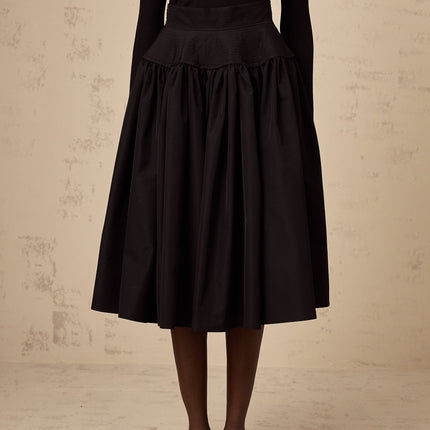 Rita Black Pleated Flared Midi Skirt
