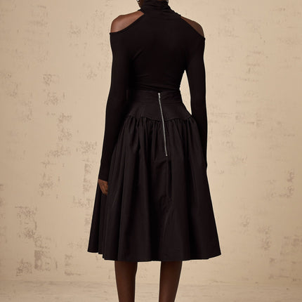 Rita Black Pleated Flared Midi Skirt