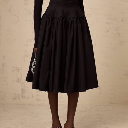 Rita Black Pleated Flared Midi Skirt