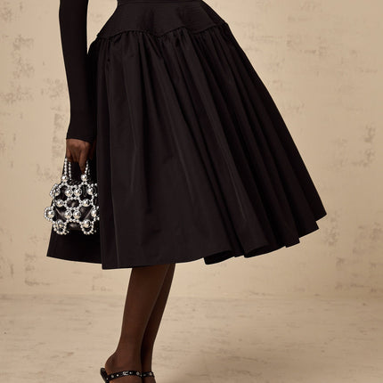 Rita Black Pleated Flared Midi Skirt 100% Polyester