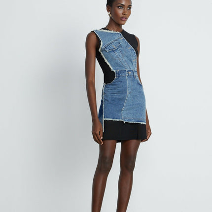 Rita Blue Patchwork Sleeveless Dress