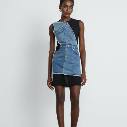 Rita Blue Patchwork Sleeveless Dress