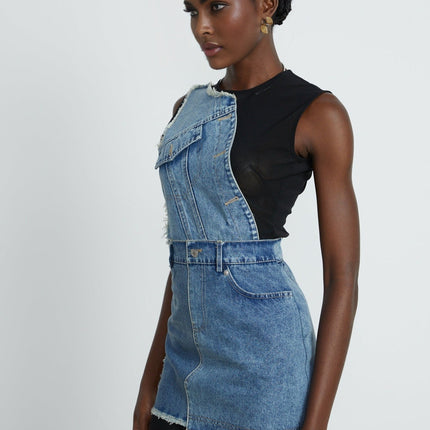 Rita Blue Patchwork Sleeveless Dress