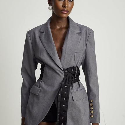 Rita Grey Blazer with Lapels and Inset Pockets