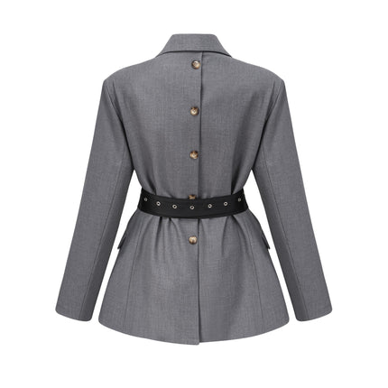 Rita Grey Blazer Terylene Cotton Long Sleeves Lapels Buttoned Cuffs Inset Pockets Belted Waist Versatile Sophisticated Elegance