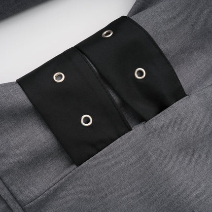 Rita Grey Blazer Terylene Cotton Long Sleeves Lapels Buttoned Cuffs Inset Pockets Belted Waist Versatile Wardrobe Staple Day to Night Style Sophistication