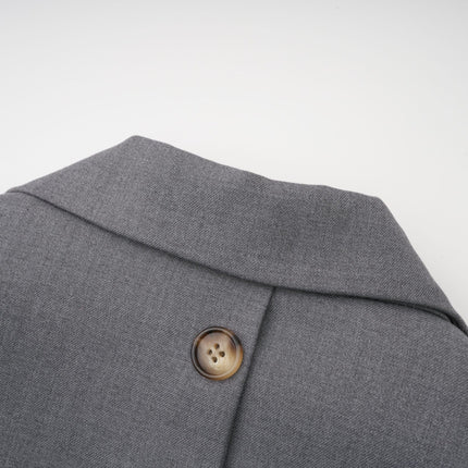 Rita Grey Blazer Terylene Cotton Long Sleeves Lapels Buttoned Cuffs Inset Pockets Belted Waist Versatile Wardrobe Staple Sophistication Elegance Timeless Style