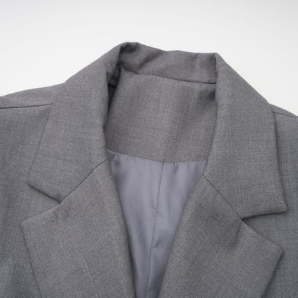 Rita Grey Blazer Terylene Cotton Long Sleeve Lapel Buttoned Cuffs Inset Pockets Belted Waist Versatile Sophisticated Elegant Style