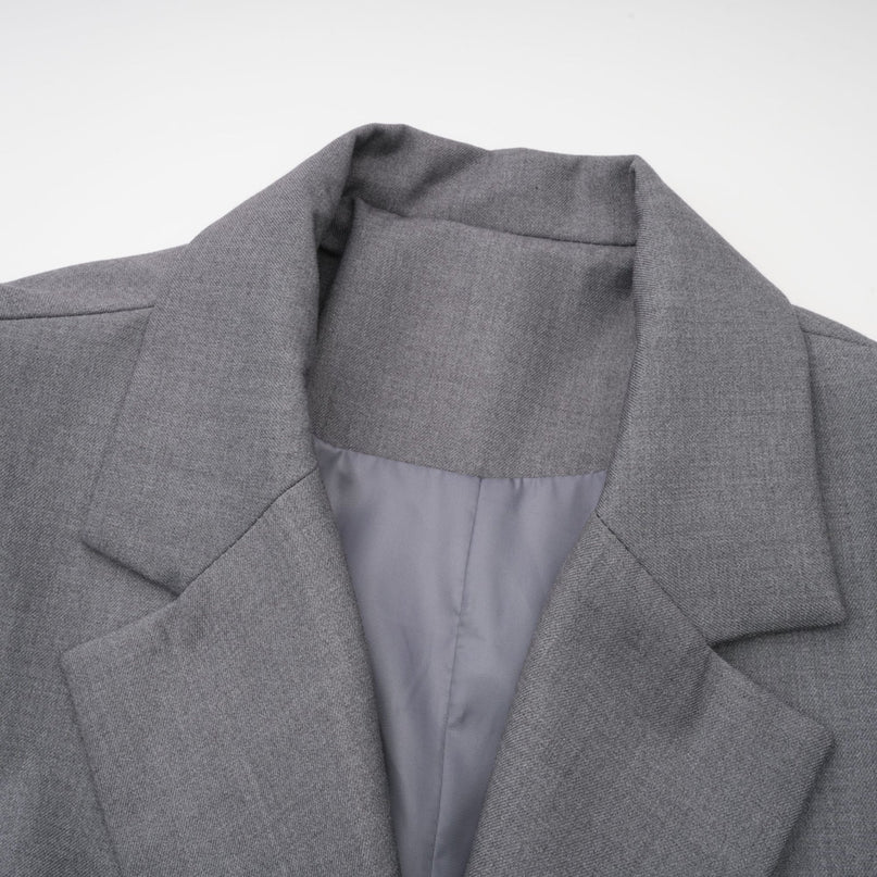 Rita Grey Blazer Terylene Cotton Long Sleeve Lapel Buttoned Cuffs Inset Pockets Belted Waist Versatile Sophisticated Elegant Style
