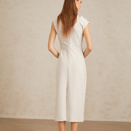 Rita Midi Dress in Grey with Cowl Neck and Ruched Detailing