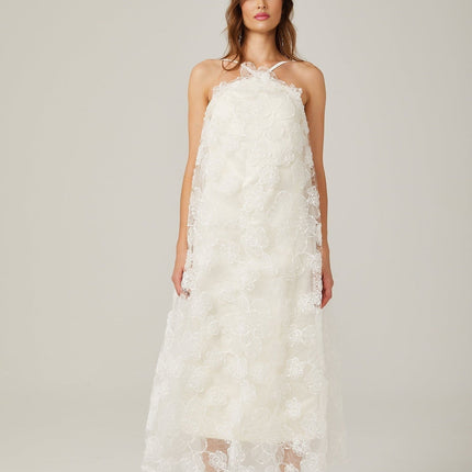 Rita White Floral Maxi Dress Elegant Graceful Spaghetti Straps Scoop Back Viscose Polyester Special Occasion Timeless Charm