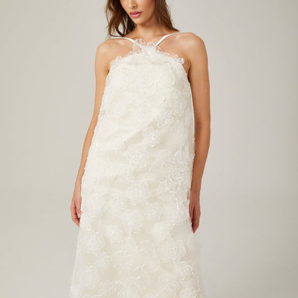 Rita White Floral Maxi Dress elegant statement piece with delicate floral appliqué and scoop back