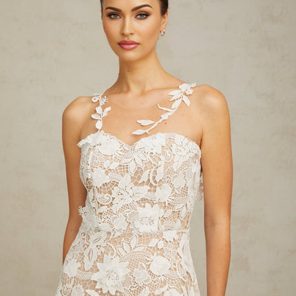 Rita White Guipure Lace Tulle Midi Dress