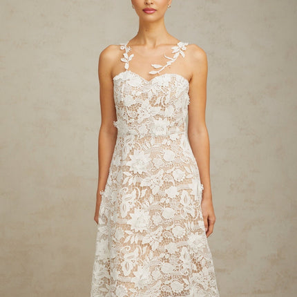 Rita White Guipure Lace Tulle Midi Dress