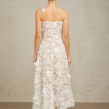 Rita White Guipure Lace Tulle Panel Midi Dress