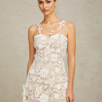 Rita White Guipure Lace Tulle Panel Midi Dress