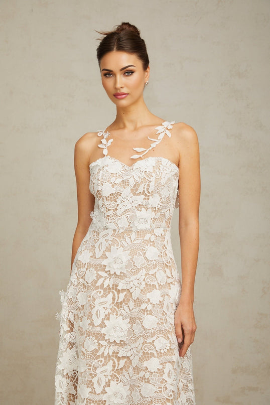 Rita White Guipure Lace Tulle Panel Midi Dress