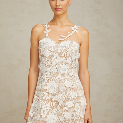 Rita White Guipure Lace Tulle Panel Midi Dress